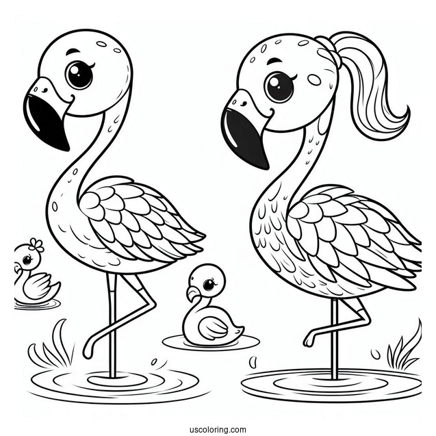 Easy Cartoon Flamingo To Color For Kids