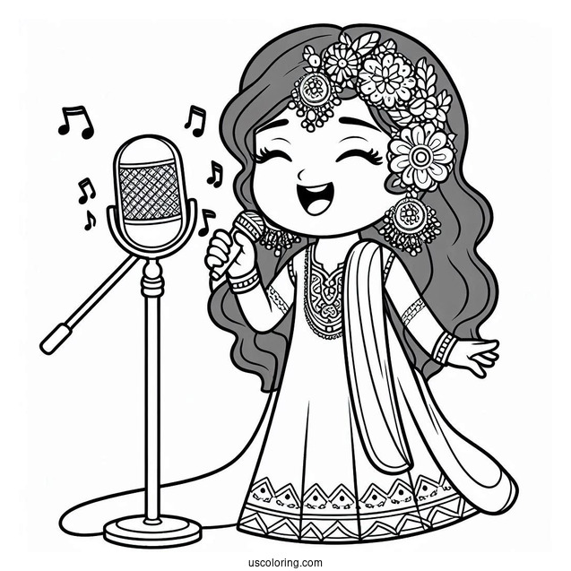 Sing Coloring Page Of Meena Singing On Microphone