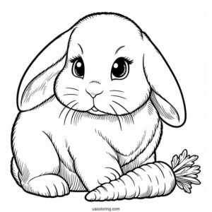 Lop Eared Rabbit Looking At Carrot Coloring