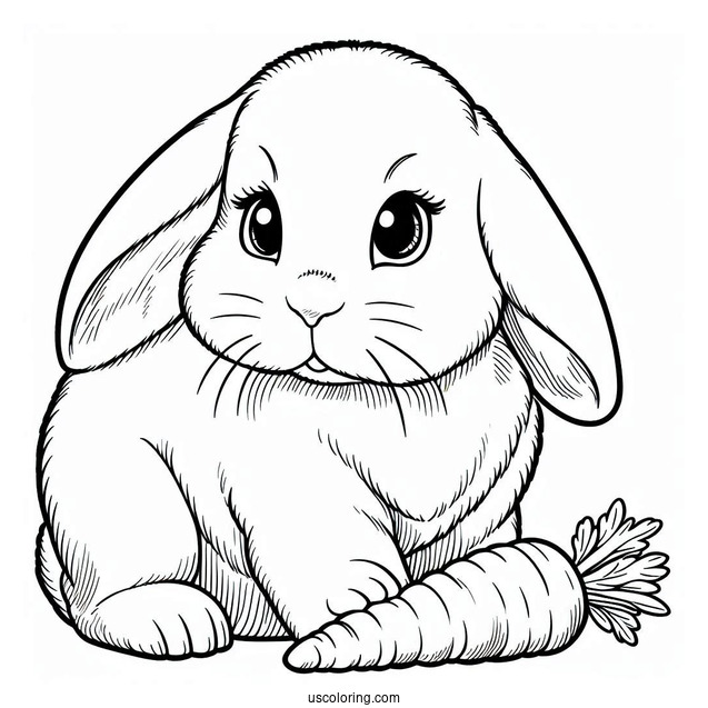 Lop Eared Rabbit Looking At Carrot Coloring