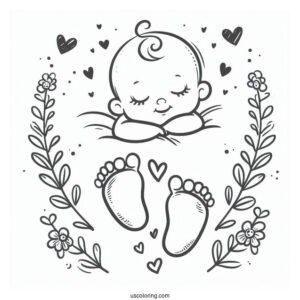 Baby Coloring Page Footprints With Hearts