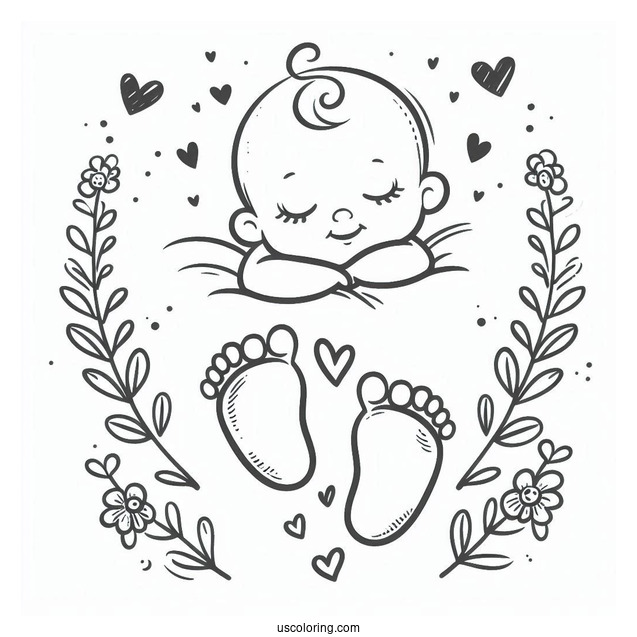 Baby Coloring Page Footprints With Hearts