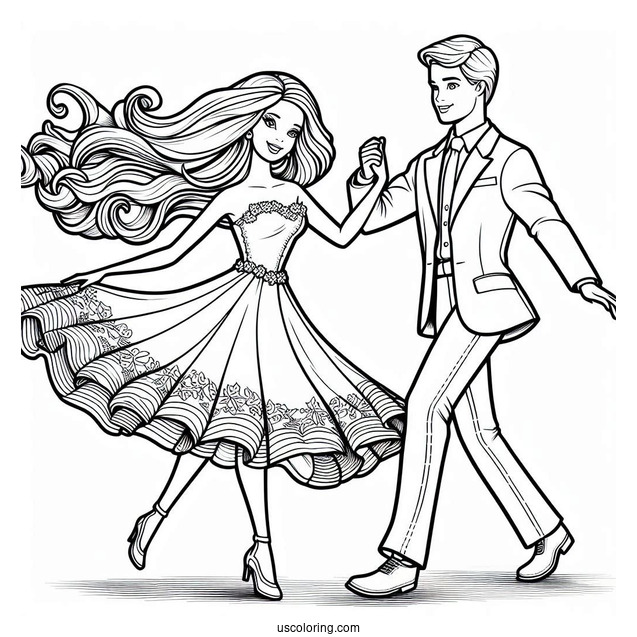 Barbie And Ken Dancing Coloring Sheet