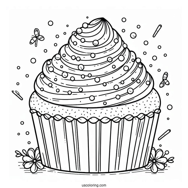 Cupcake With Icing And Sprinkles To Color