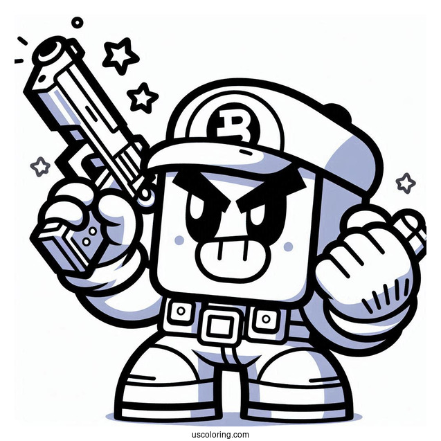 Brawl Stars Coloring Page Of Angry 8 Bit Holding Up Gun