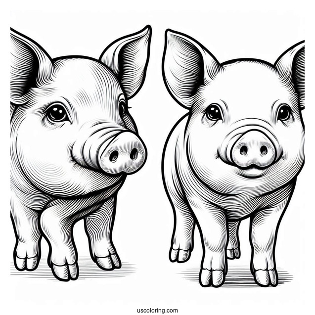 Coloring Page Of a Realistic Looking Pig