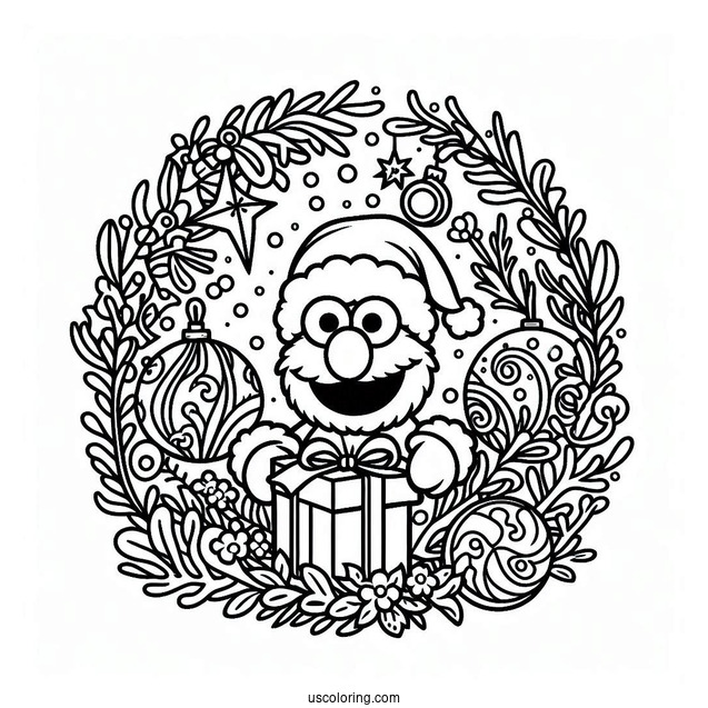 Elmo With Christmas Reef To Color