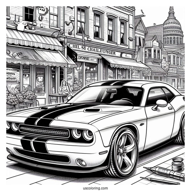 Detailed Dodge Challenger Coloring Sheet