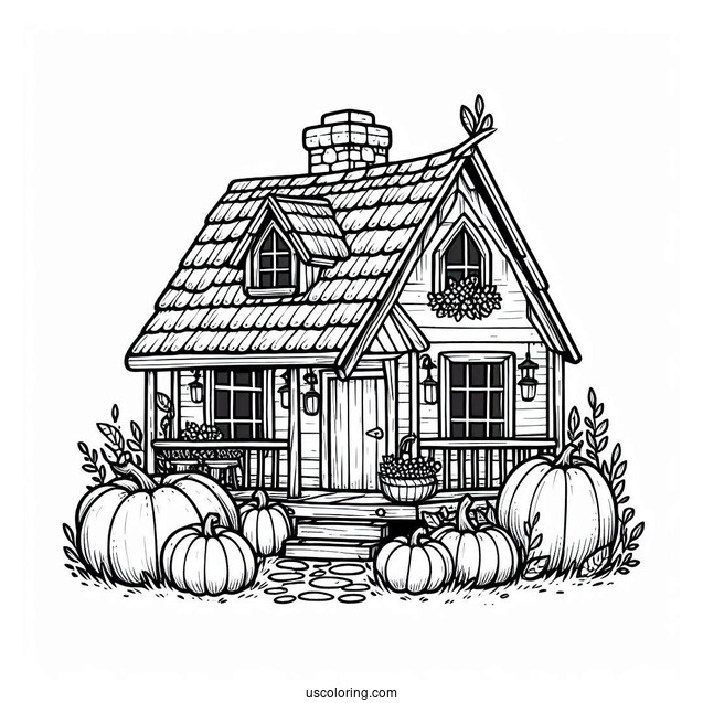 Cozy Pumpkin Coloring Page House