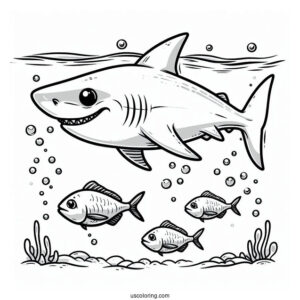 Sharks Coloring Page And Fish Beneath The Water Surface