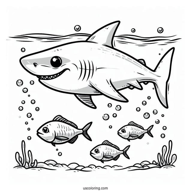 Sharks Coloring Page And Fish Beneath The Water Surface