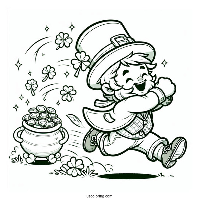 St. Patrick's Day Coloring Page Leprechaun Running Away With A Pot Of Gold