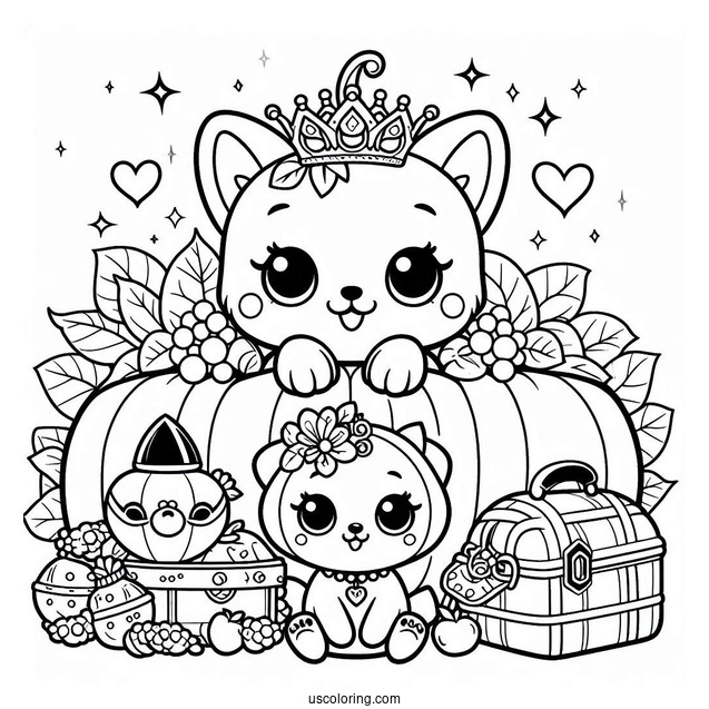 Palace Pets Coloring Page Of Cute Pumpkin, Treasure, And Berry For Kids