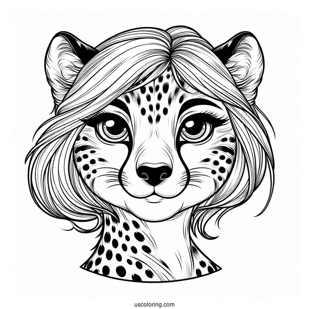 Female Cheetah Coloring Page Smirking