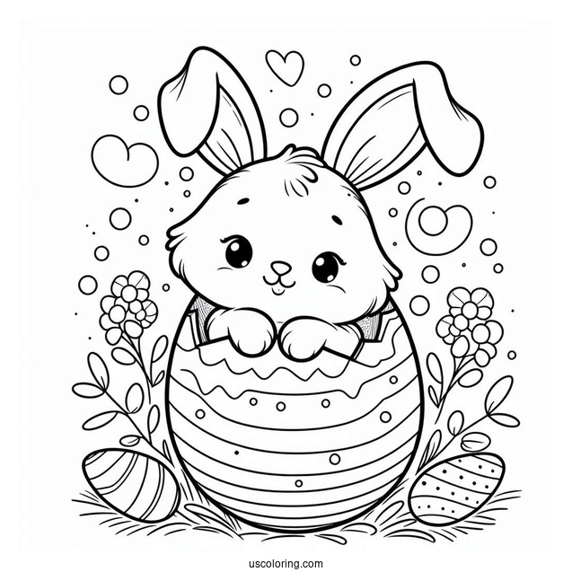 Outline Of Easter Bunny Coloring Page On Top Of Egg