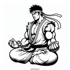 Street Fighter Coloring Page Of Ryu Meditating For Kids