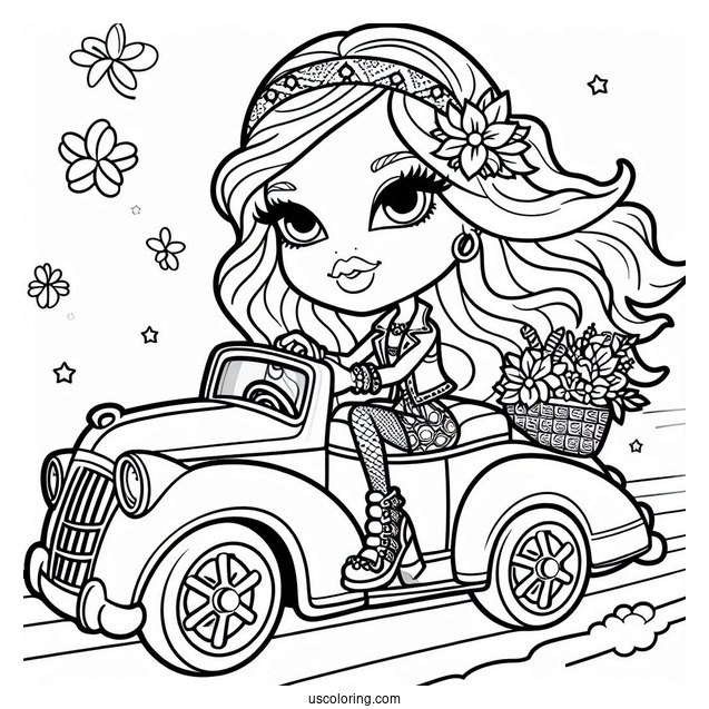 Bratz Dolls Riding Car Coloring Sheet