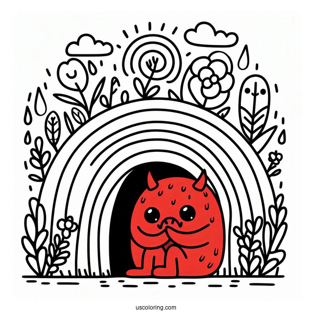 Red Friend Hiding From Scary Rainbow Friends Coloring Page