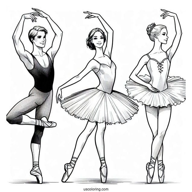 Male And Female Ballerinas To Color