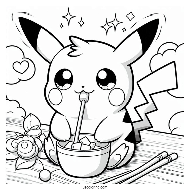 Baby Pikachu Eating Pocky Coloring In For Preschoolers
