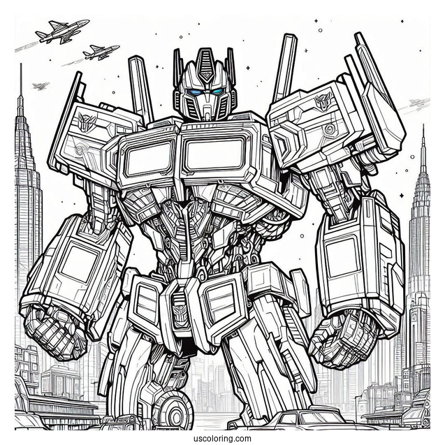 Optimus Prime Coloring Page In Autobot Form In The City