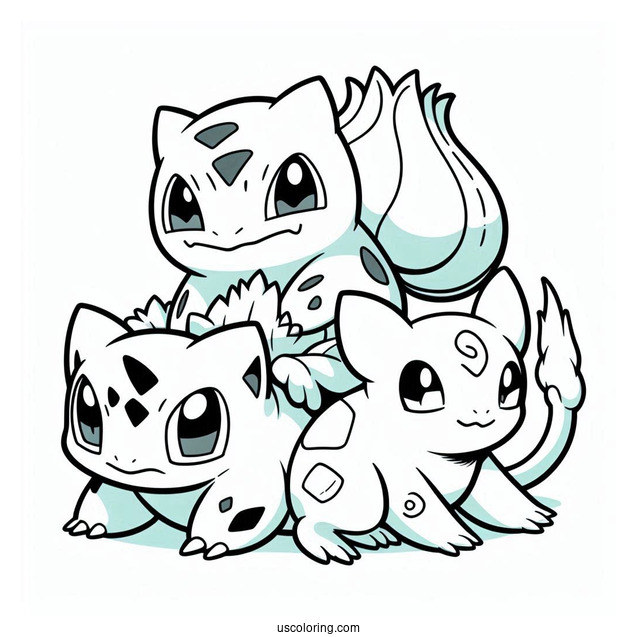 Bulbasaur Coloring Page Showing Togepi To Pikachu And Squirtle