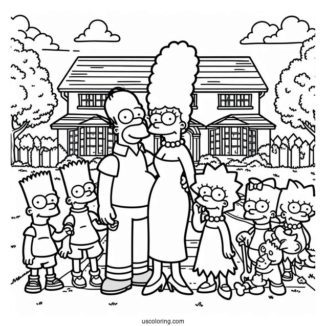Coloring Page Of Simpsons Family In Front Of House