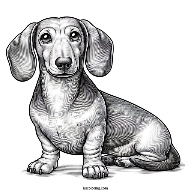 Realistic Dachshund Coloring Page Sitting