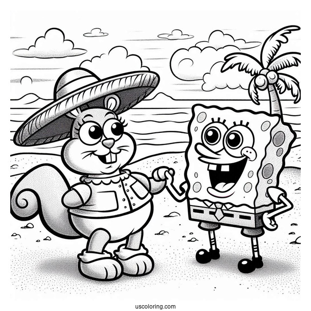 Sandy And SpongeBob Playing Together