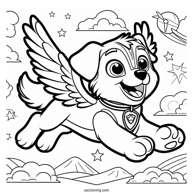 Skye Dog Flying In The Sky To Color
