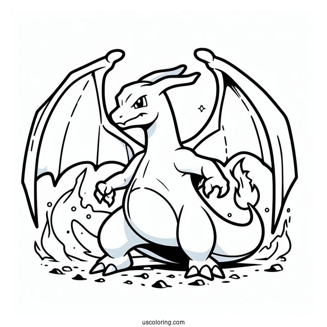 Easy Charizard Outline Coloring In For Kids