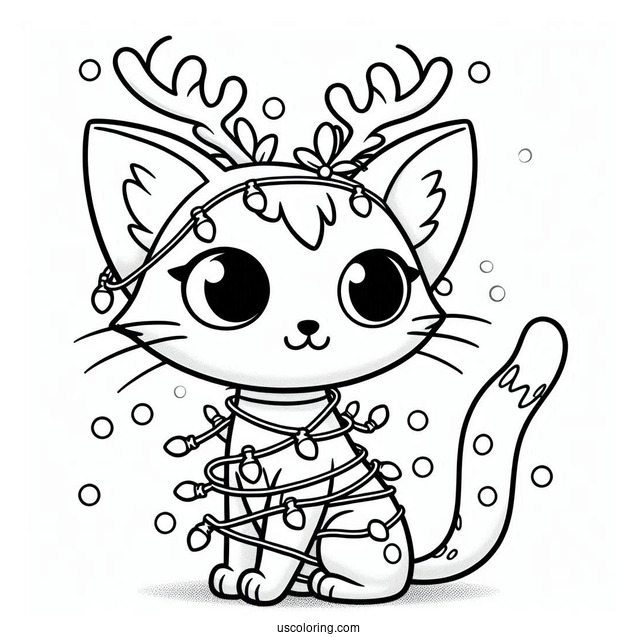 Pete The Cat Wrapped In Christmas Light And Antlers