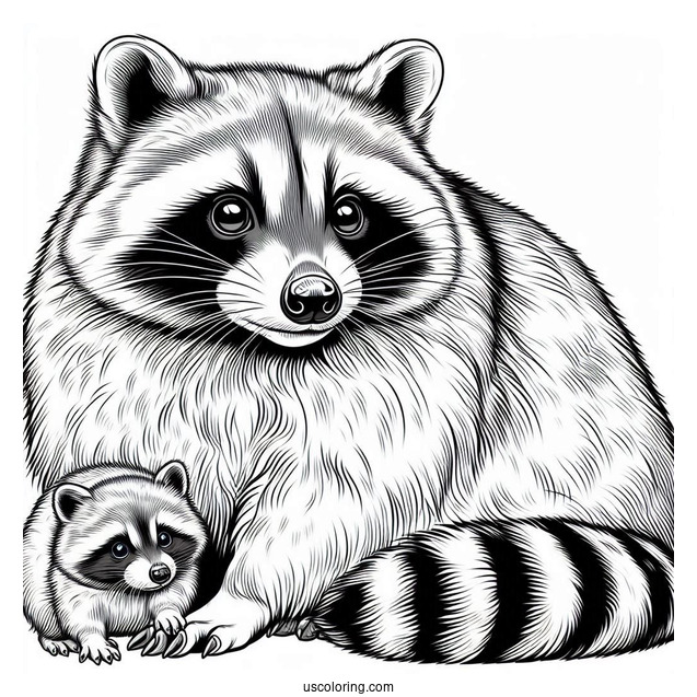 Large Realistic Raccoon Coloring Page