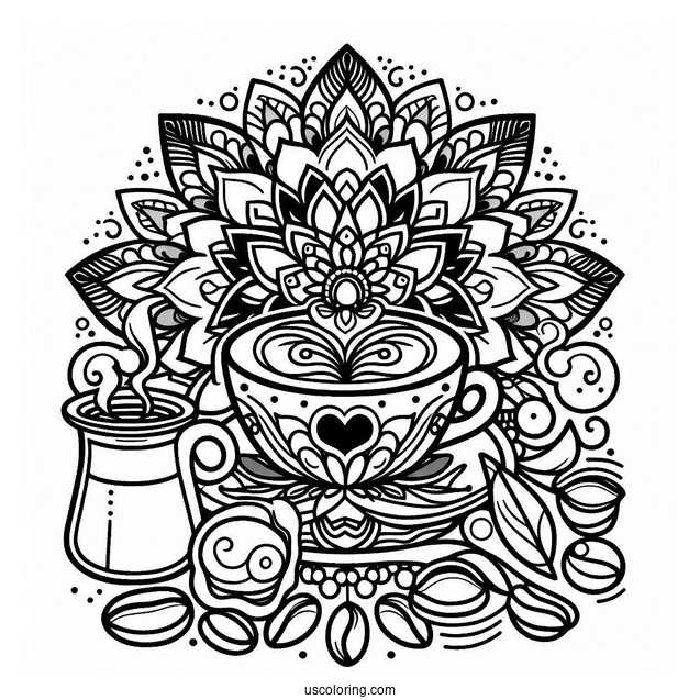 Easy Coffee Coloring Pages Of Mandala