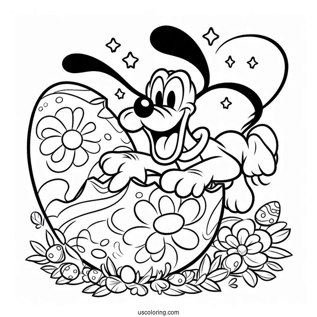 Pluto Coloring Page Coming Out Of Easter Egg To Surprise Mickey Mouse