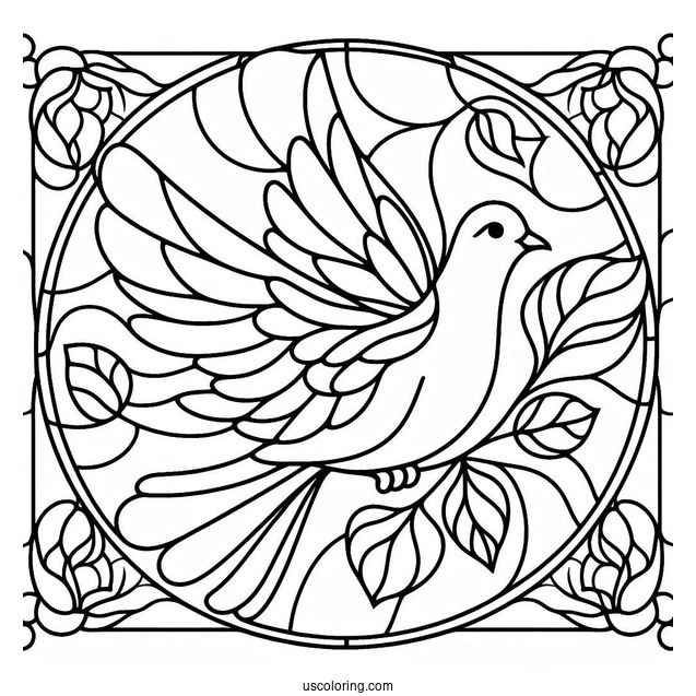 Dove Carrying A Leaf Stained Glass Coloring Page