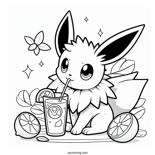 Jolteon Coloring Page Drinking Lemon Tea For Kids