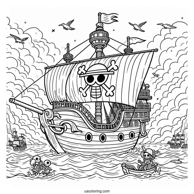 Detailed One Piece Coloring Page Of Going Merry Pirate Ship