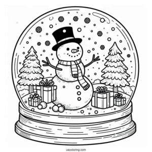 Snowman With Trees And Presents Snow Globe Coloring Page
