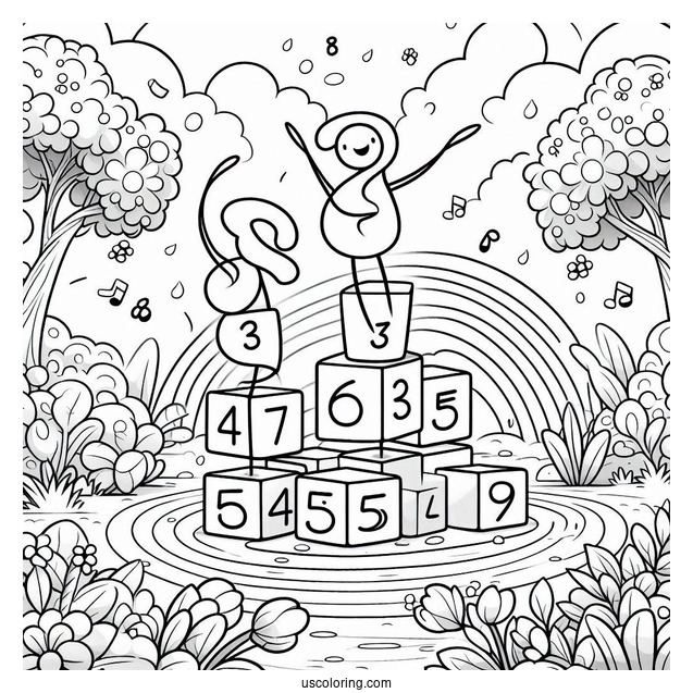 Numberblocks Coloring Page 5 Dancing