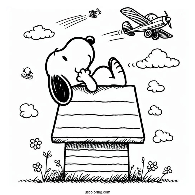 Snoopy Sitting On Dog House Imagining He Is Flying