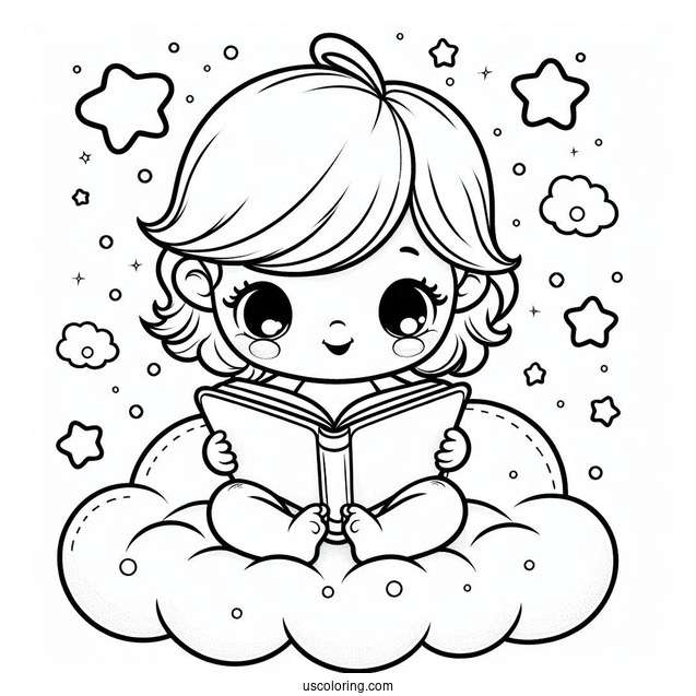 Adorable Baby Coloring Page Reading On A Cloud