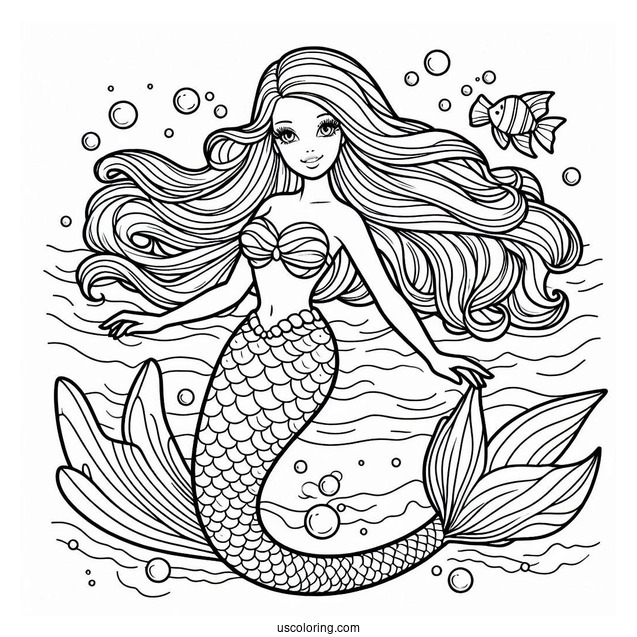 Mermaid Barbie Under Water To Color