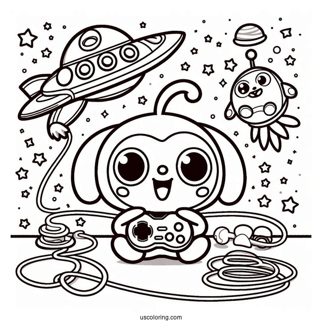Pororo Coloring Page And Loopy Controlling Spaceship