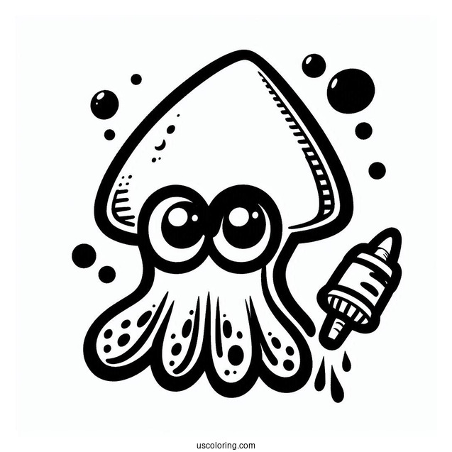 Easy Splatoon Coloring Page Of Squid For Preschoolers