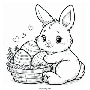 Furry Easter Bunny Coloring Page Hugging Easter Eggs