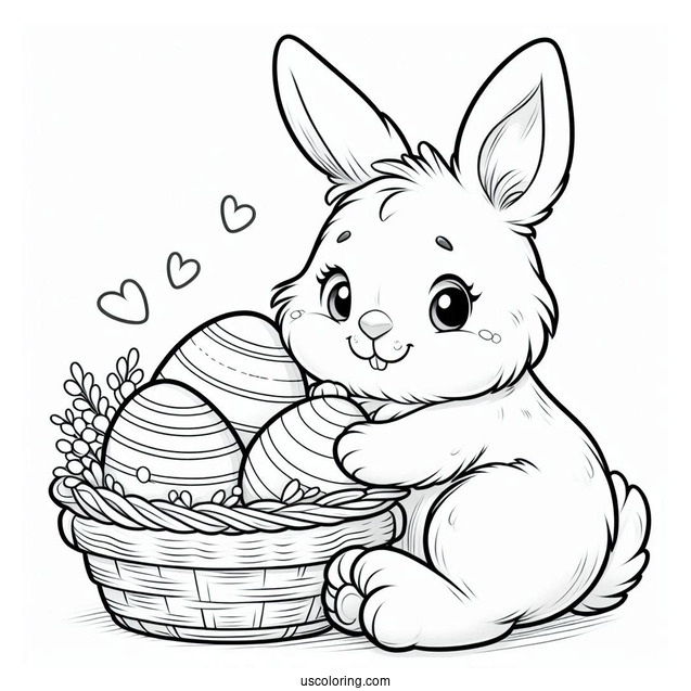Furry Easter Bunny Coloring Page Hugging Easter Eggs