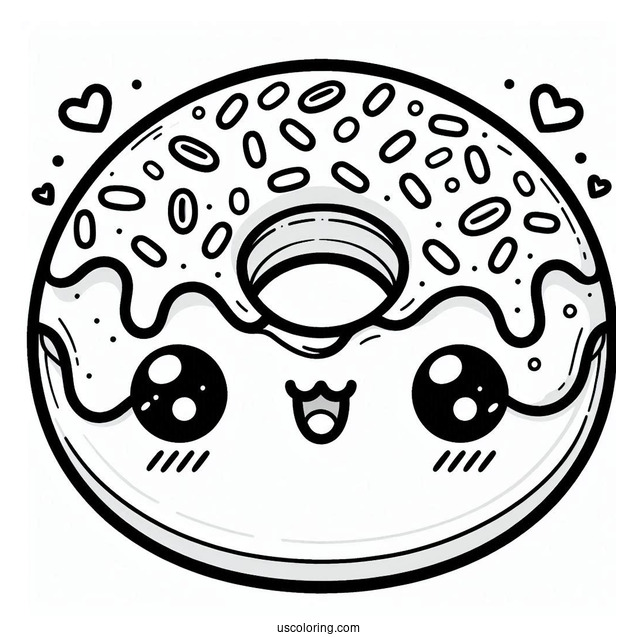 Cute Kawaii Smiling Donut Coloring Page
