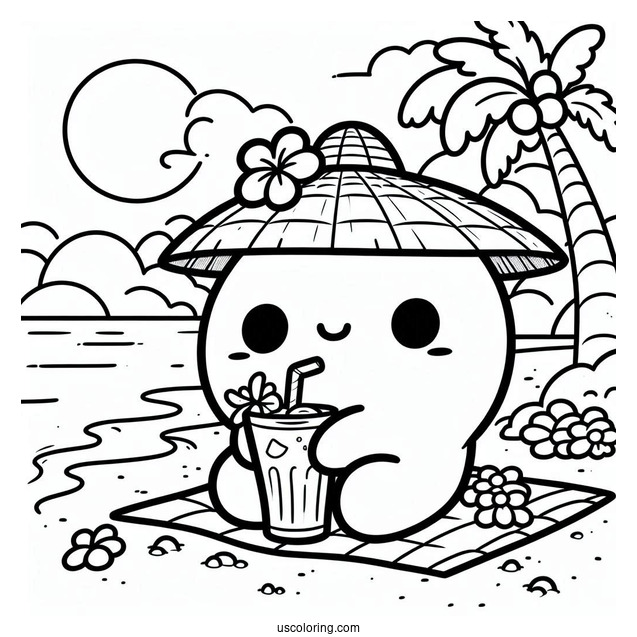 Shy Guy Coloring Page Drinking Beverage At The Beach