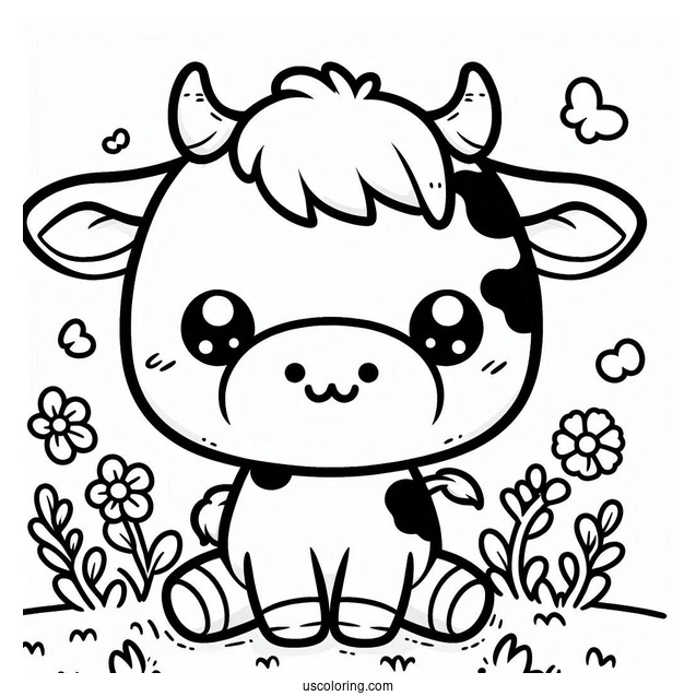 Cute Kawaii Cow Coloring Page